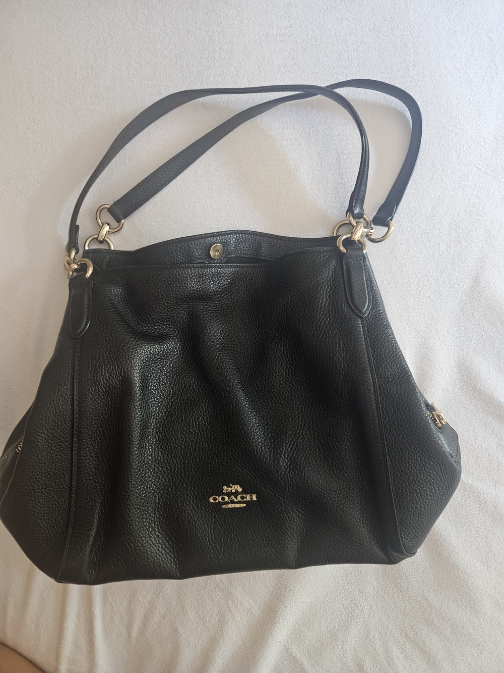 Coach Pebbled Leather Shoulder Bag - Black